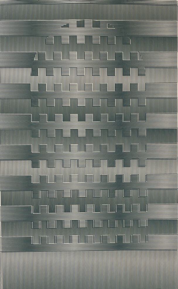 Plain Hunt on Four: 3412, Screen-print on hand-dyed paper, 26" x 42", 2023